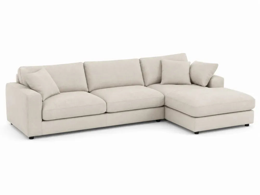 Modulares Ecksofa mit Recamiere rechts 280 x 160 x 85 cm Polyester Webstoff Kiefernholz L-Form Creme mit Armlehnen und Kissen