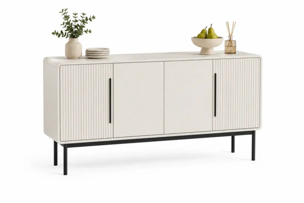 Sideboard Buffetschrank 160 x 40 x 80 cm MDF Stahl rechteckig Cremeweiß Schwarz mit 4 Türen
