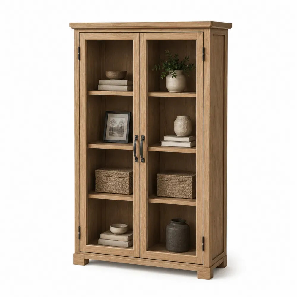 Vitrinenschrank Aufbewahrungsschrank 90 x 40 x 180 cm MDF Klarglas Stahl rechteckig Naturbraun Schwarz