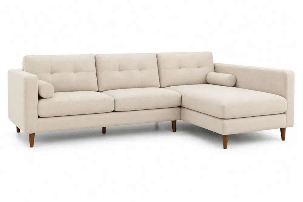 Modulares Ecksofa mit Ottomane rechts und 2 Nackenrollen 260 x 160 x 85 cm Polyestergewebe Kiefernholz L-Form Beige Naturbraun