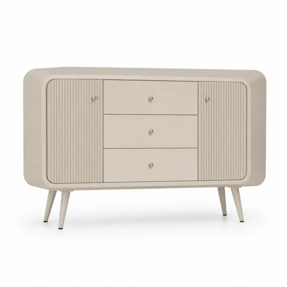 Aufbewahrungsschrank Sideboard 120 x 40 x 80 cm MDF rechteckig abgerundet Cremeweiß Goldfarben mit 2 Türen 3 Schubladen