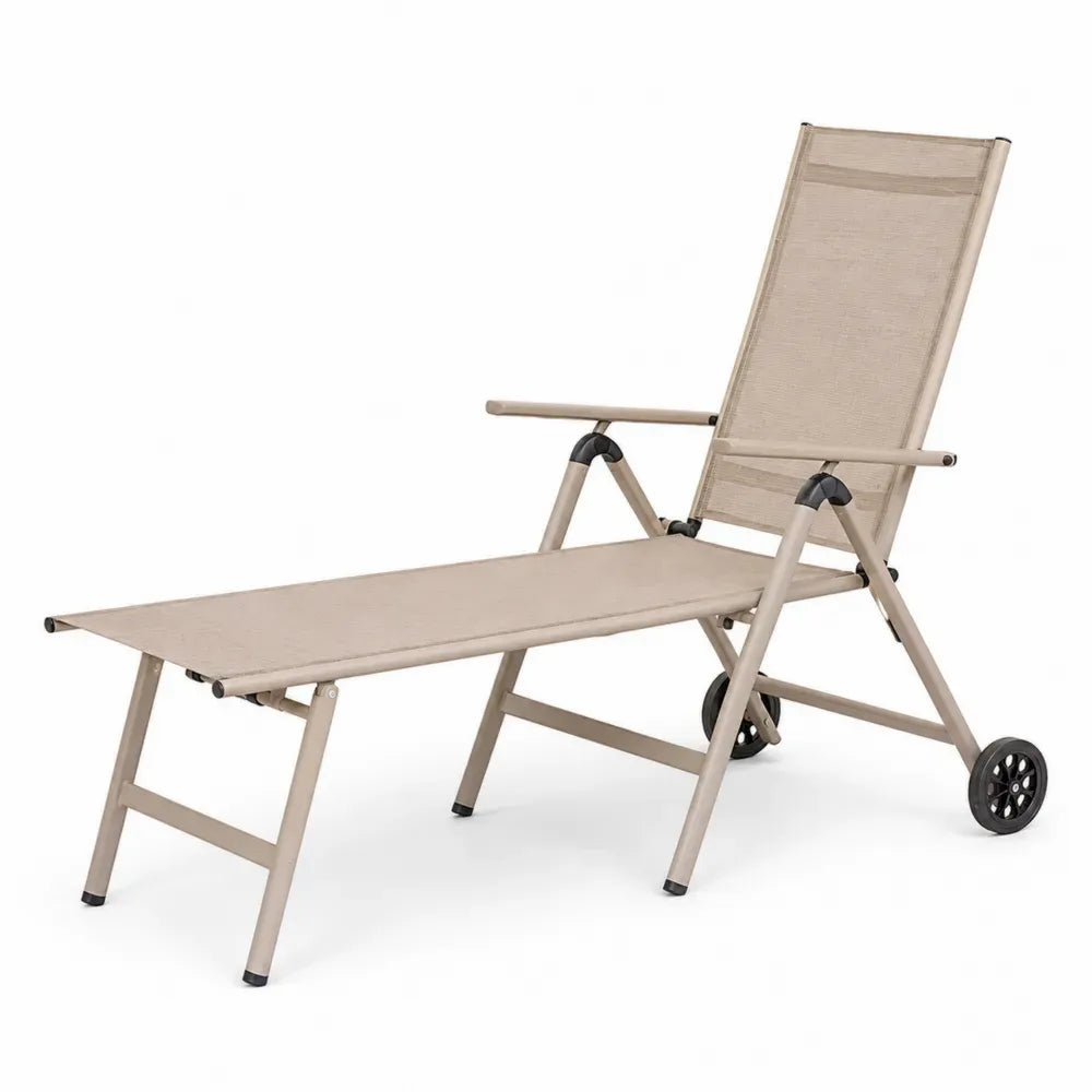 Gartenliege verstellbar mit Rollen und Armlehnen Aluminium PVC-beschichtetes Polyestergewebe Beige Taupe Schwarz 190 x 63 x 96 cm