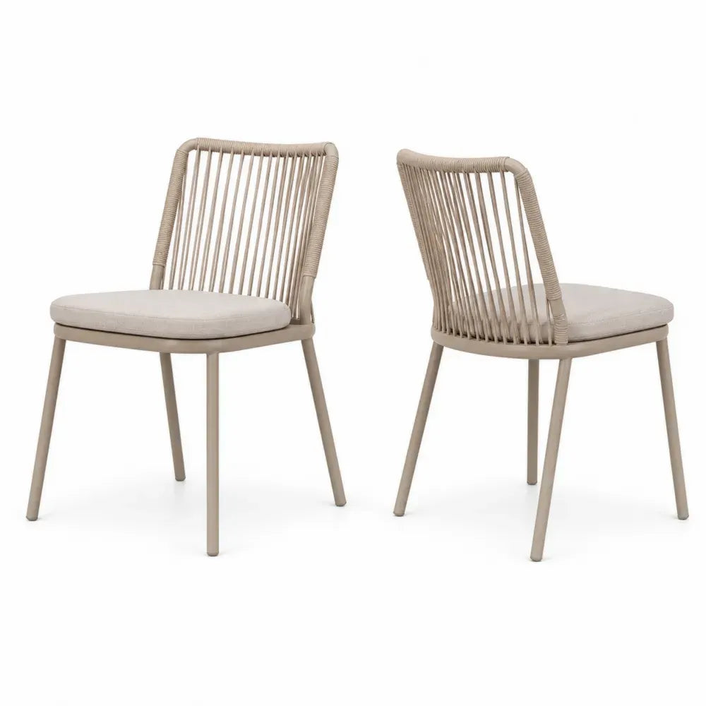Gartenstuhl Essstuhl 2er Set mit Sitzkissen 55 x 58 x 81 cm Aluminium Polyesterseil abgerundet Beige Taupe