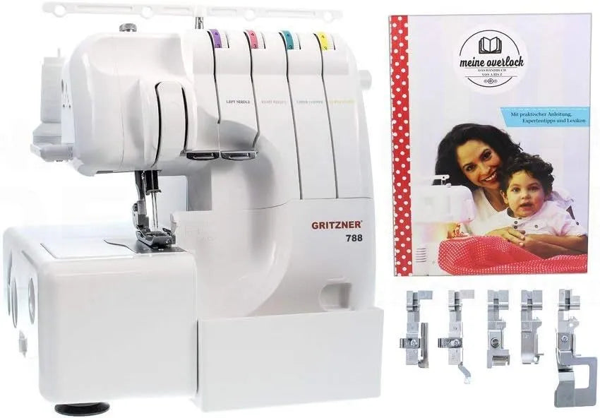 Abfallbehälter, LED-Beleuchtung, Gritzner 788 Overlock inklusive LED Beleuchtung + E-Book 'Meine Overlock' + 5 Sondernähfüße + Abfallbehälter