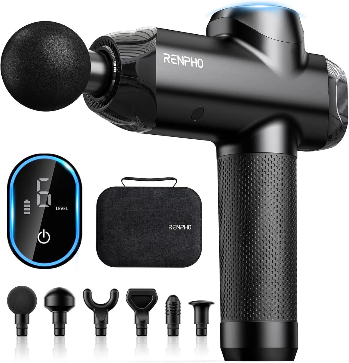 Massagepistole, Tragetasche, Muskelmassagegerät, 12 MM, LCD-Display, gewerblich, 6 Stufen, für Sportler, RENPHO