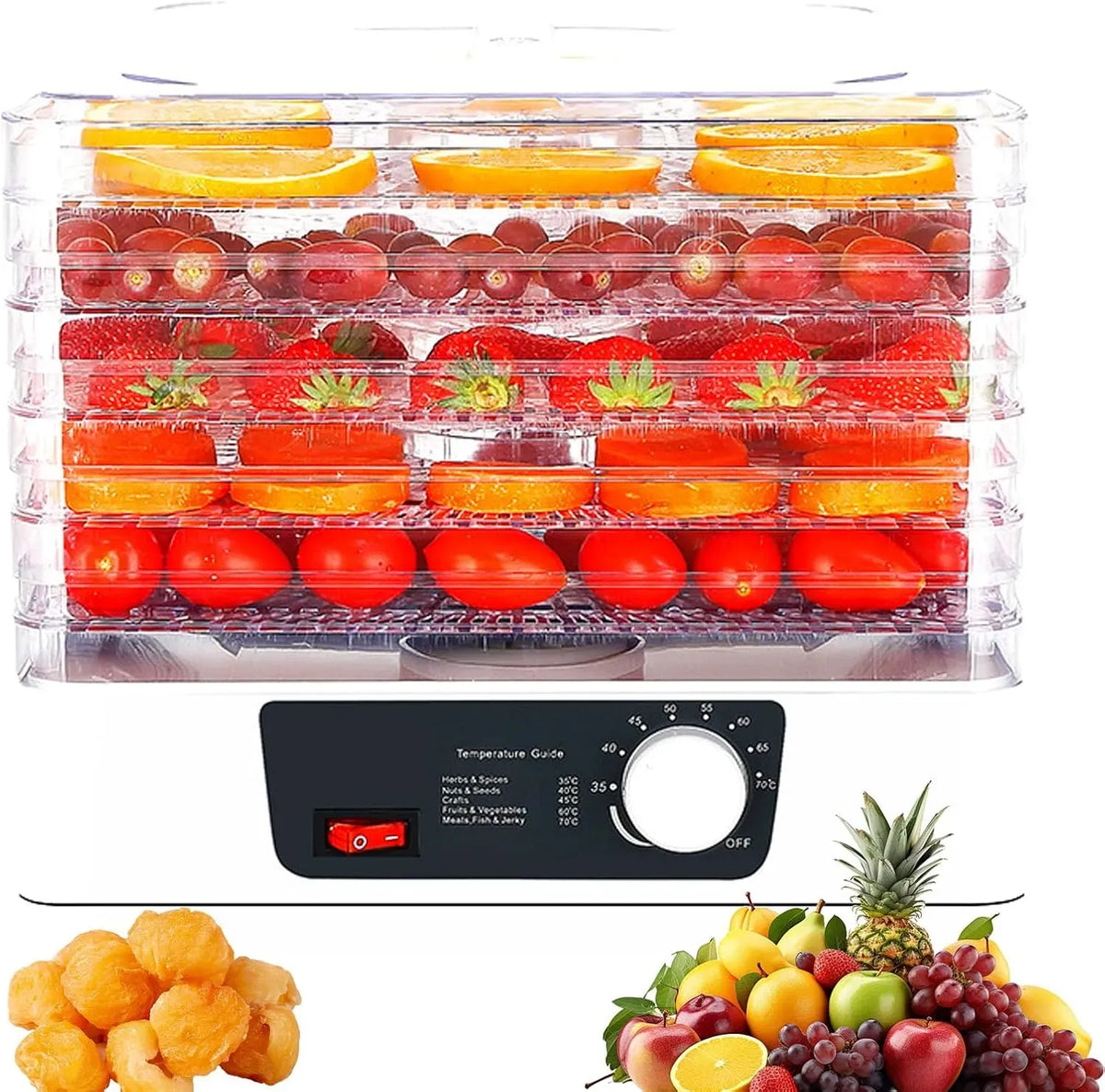 5-stufiger Dörrautomat, Dörrapparat, Lebensmitteltrockner, 350 W, Wärmefunktion, für Obst
