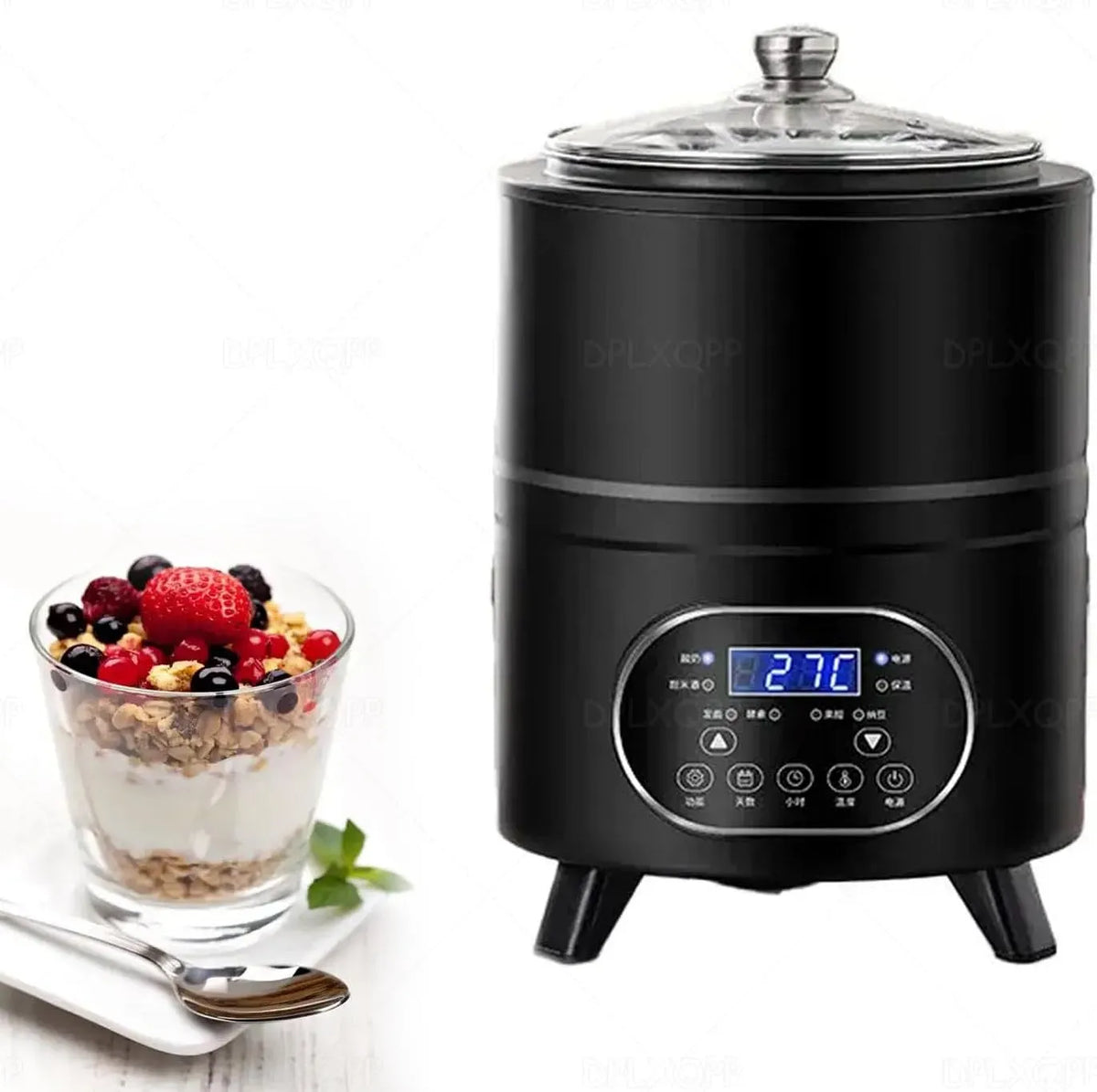 8l/12l Black-8L Joghurtbereiter, 12 L, 25 bis 80 °C, 8 l, Timer, 2 Temperaturzonen, Edelstahl, Schwarz, Multifunktionaler