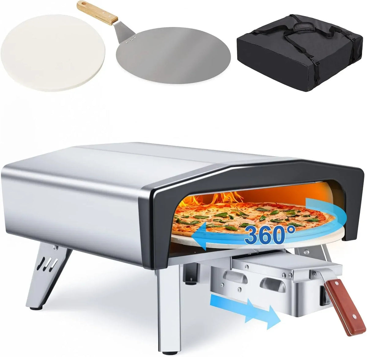 Elektrischer Pizzaofen, 20 Zoll, tragbar, Outdoor, Camping, 500 Grad 20 Zoll, Pizzastein, Gasofen für Camping, 50,8 cm
