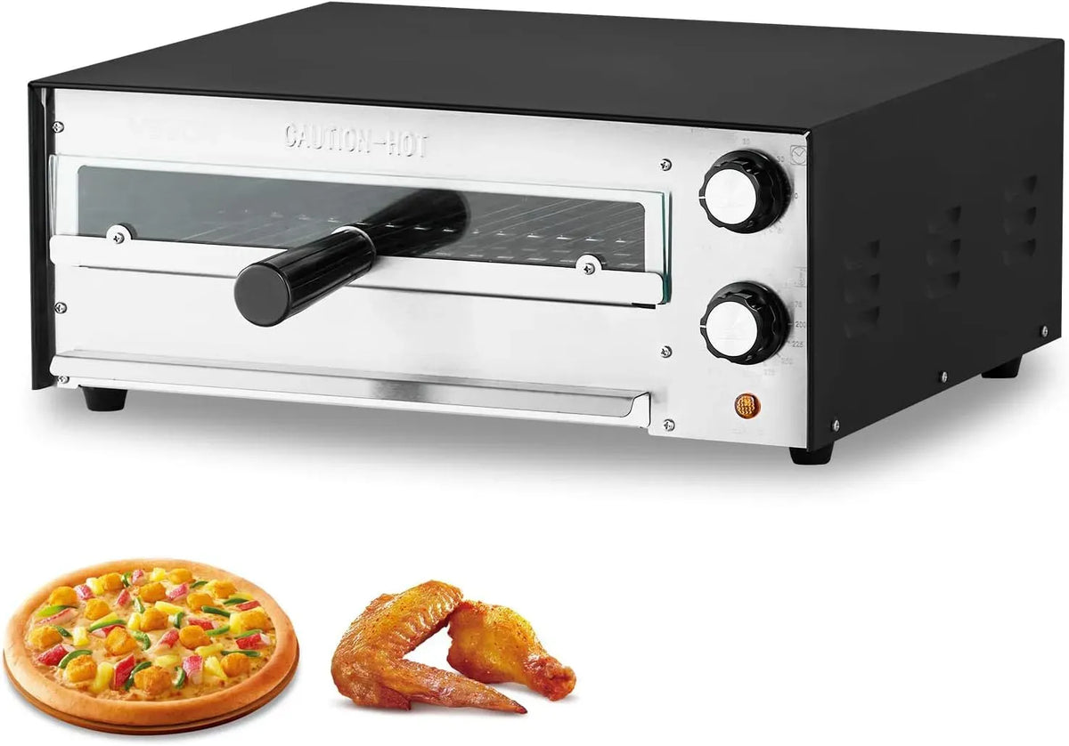 VEVOR Elektrischer Pizzaofen, 1450 W, Grill, Schwarz, Pizzamaker mit Zeit- und Temperaturregelung