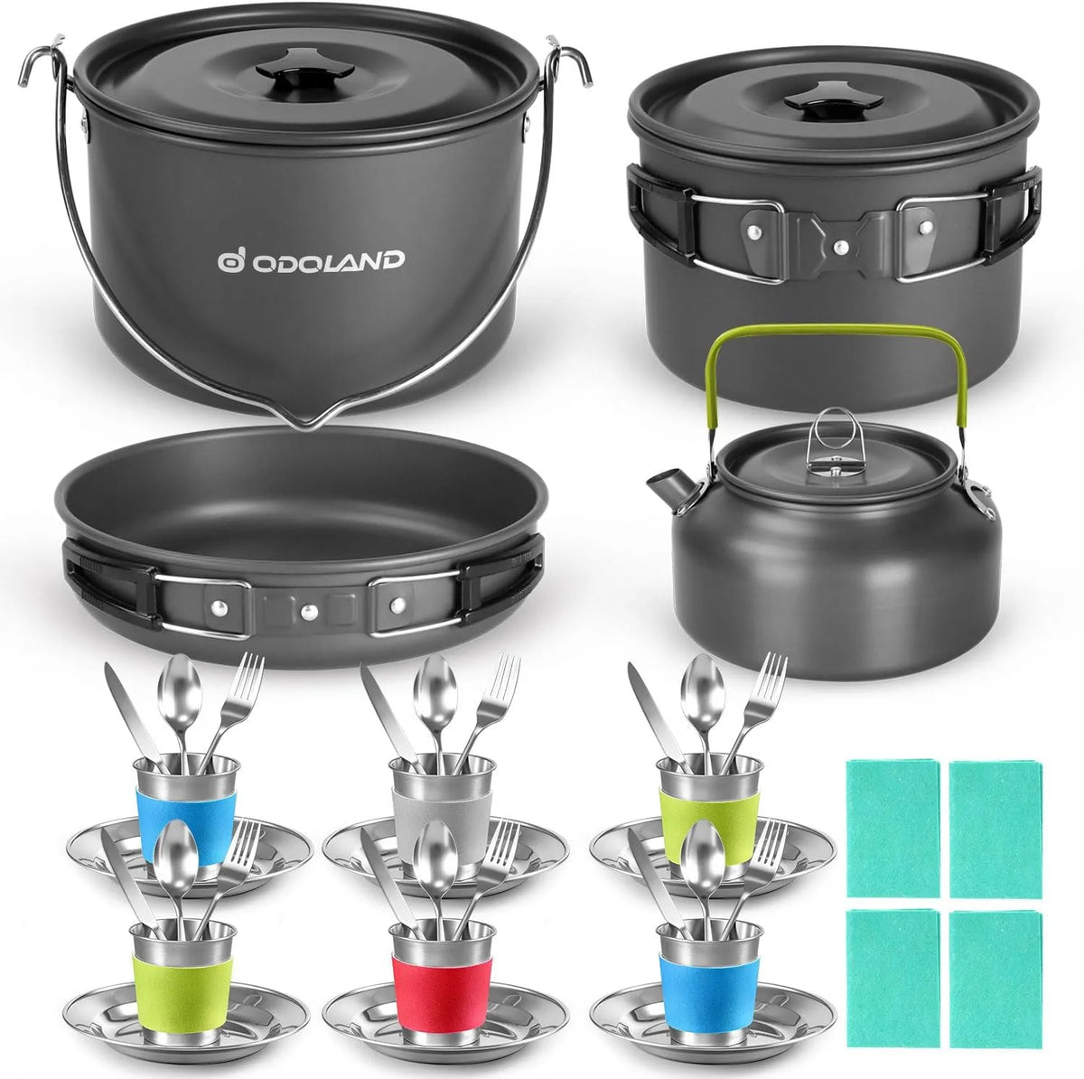 Odoland Camping Geschirr Set, Rucksacktourismus, für Kochgeschirr für Outdoor Kochen für Camping, Kochen im Freien und Picknick