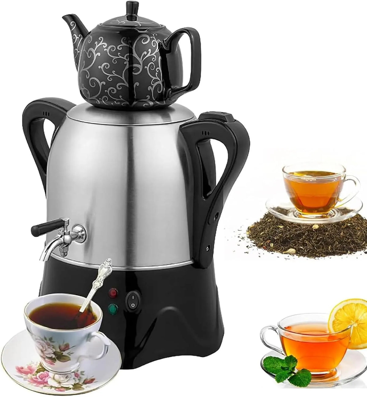 Teebereiter, 3 L, 2000 W, Warmhaltefunktion, 2 Temperaturzonen, Edelstahl, Wärmefunktion, für Kaffee