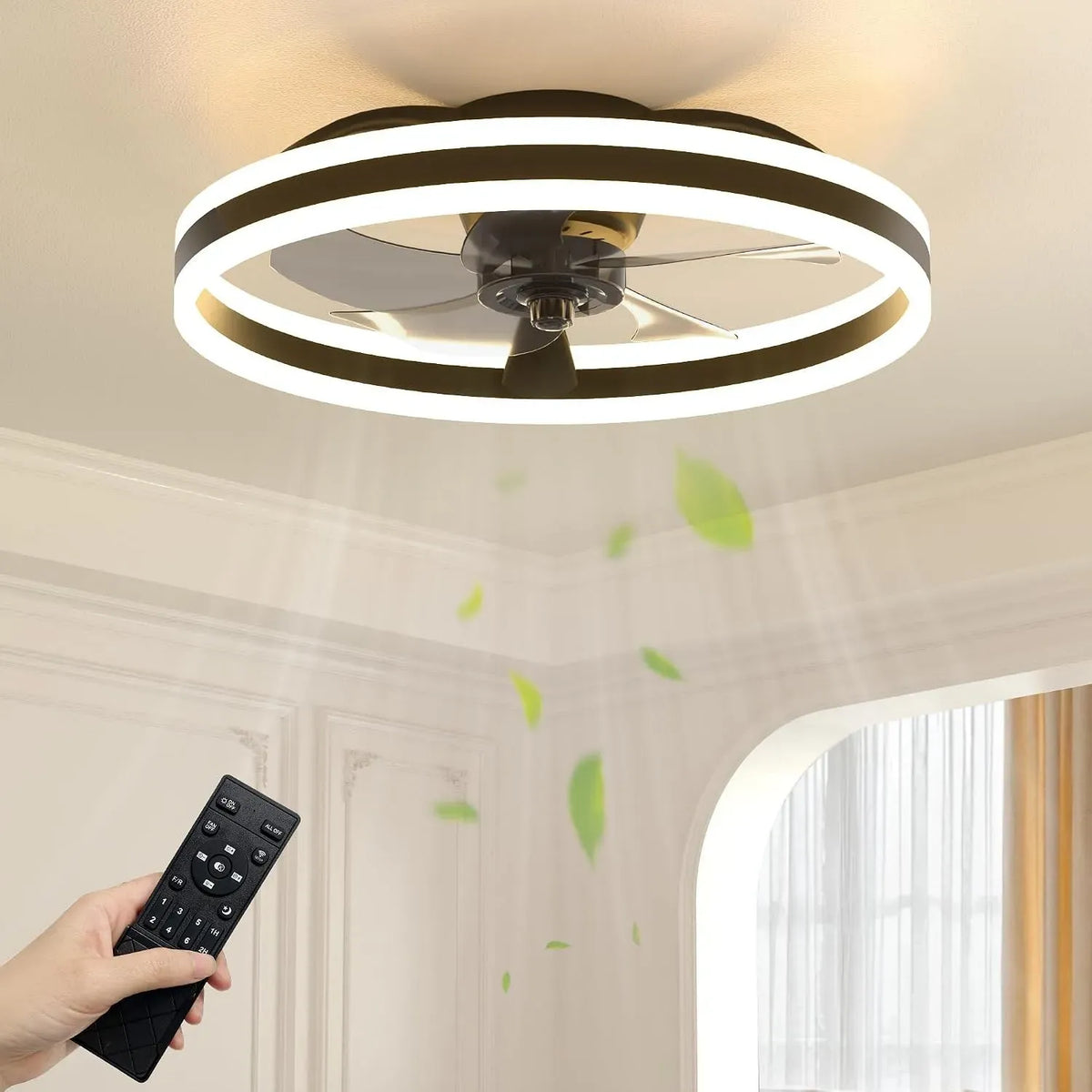 Ventilator, 50CM, NIORSUN, Schwarz, Ventilator zur Luftzirkulation, Deckenventilator mit Beleuchtung
