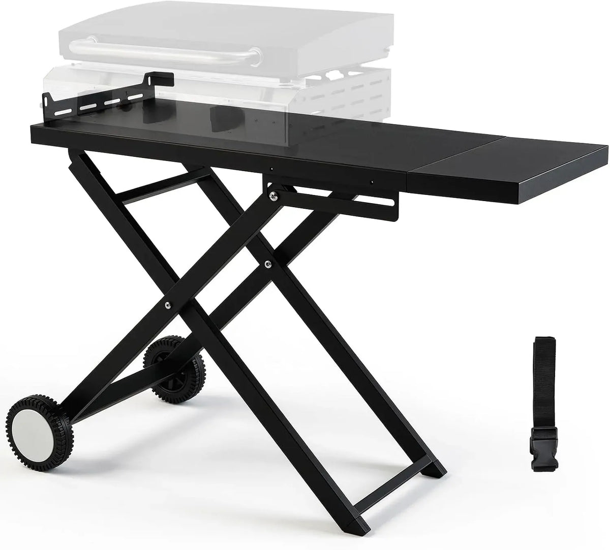Beistelltisch, Grillwagen, Grilltisch, Outdoor-Arbeitstisch für Grill, 102x39 cm, 30 kg, tragbar, Camping, Schwarz, Glas, für Outdoor Camping