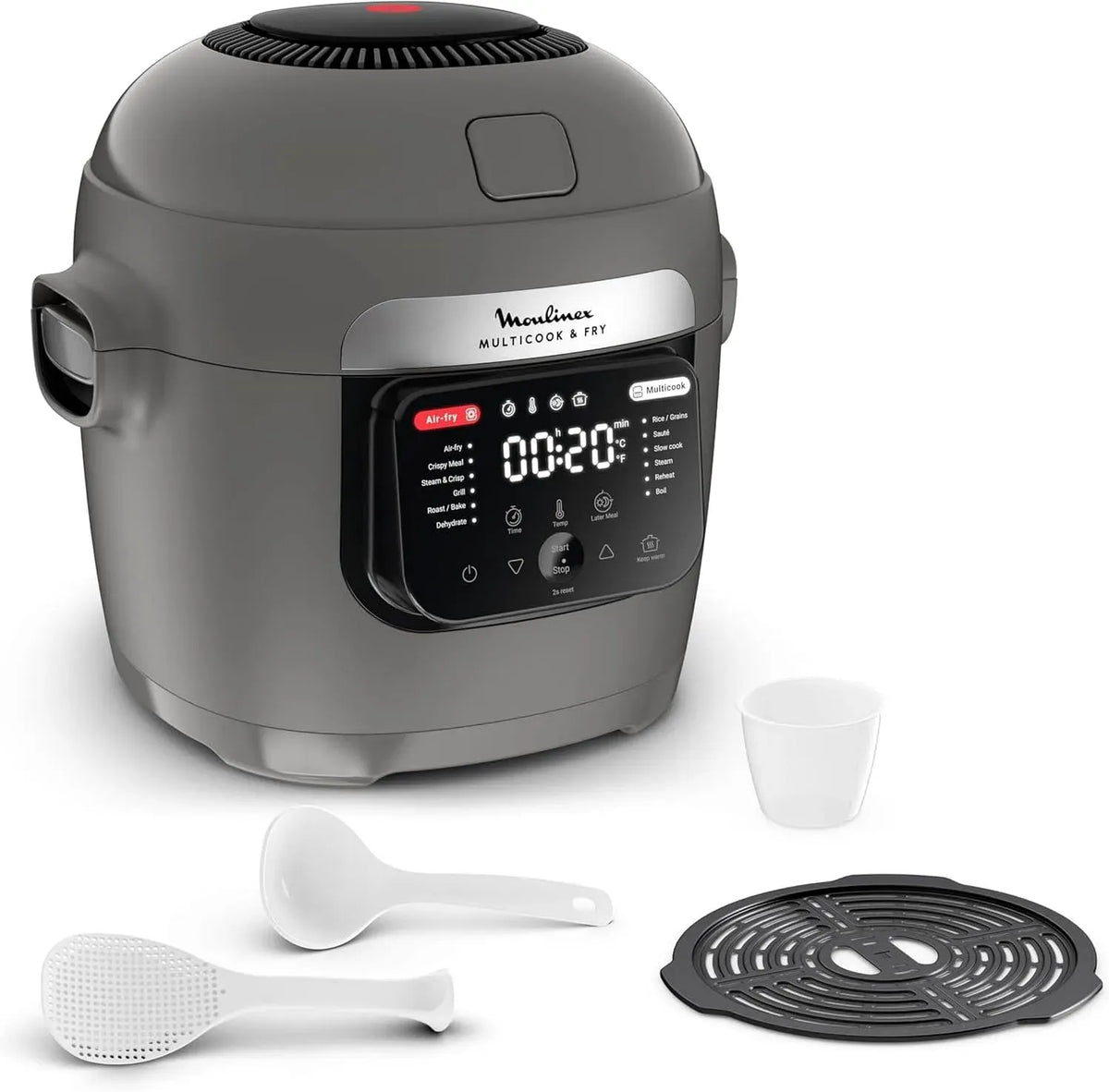 Moulinex MZ730BF0 Heißluftfritteuse, 6 L, 12 Programme, Grau, Kochen auf 2 Ebenen, 6L Kapazität