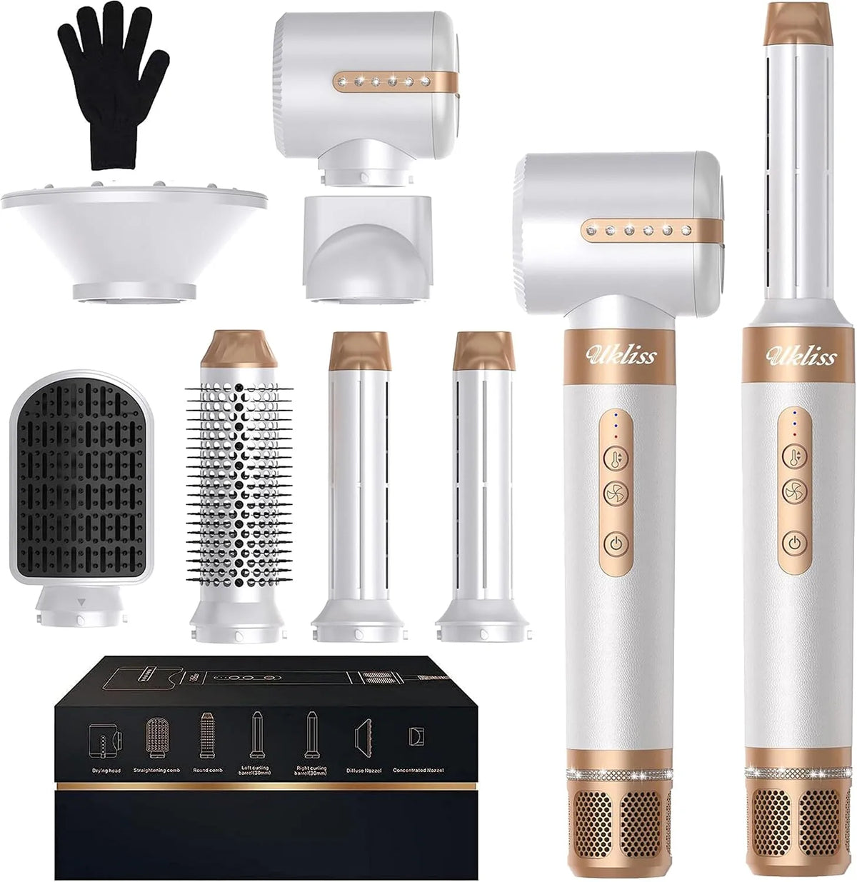 Wäschetrockner, UKLISS, Trockner für Wäsche, Haartrockner, 7 in 1 Hairstyler Hair Styler Set Haarstyler Föhn mit Diffusor