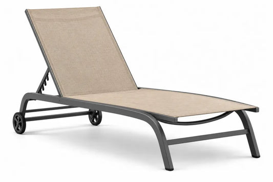 Gartenliege mit Rollen und verstellbarer Rückenlehne PVC-beschichtetes Polyestergewebe Aluminium Beige Anthrazit 195 x 65 x 100 cm