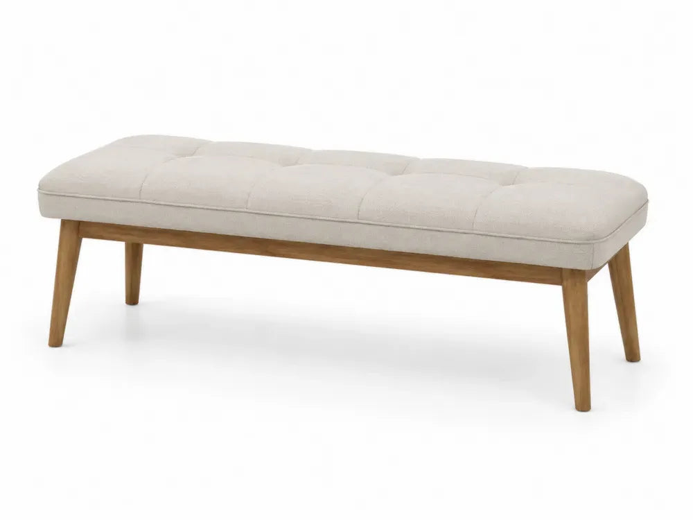 Schlafzimmerbank Polsterbank mit Knopfheftung Polyestergewebe Beige Kautschukholz Naturbraun 120 x 40 x 45 cm