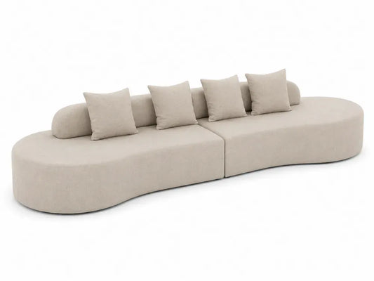 Modulares Sofa 2-teilig 300 x 105 x 70 cm Polyester Bouclé Sperrholz abgerundet Beige mit 4 Kissen