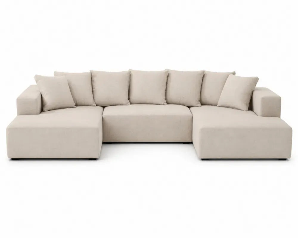 Modulares U-Sofa Wohnlandschaft mit 2 Ottomanen und Kissen 320 x 160 x 85 cm Polyestergewebe Kiefernholz U Form Beige Schwarz