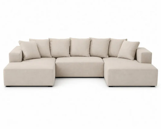 Modulares U-Sofa Wohnlandschaft mit 2 Ottomanen und Kissen 320 x 160 x 85 cm Polyestergewebe Kiefernholz U Form Beige Schwarz