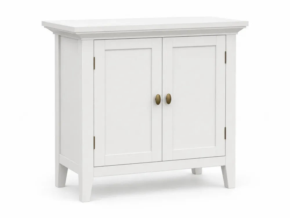 Aufbewahrungsschrank Sideboard mit 2 Türen 90 x 40 x 80 cm MDF Kautschukholz rechteckig Weiß Antikmessingfarben