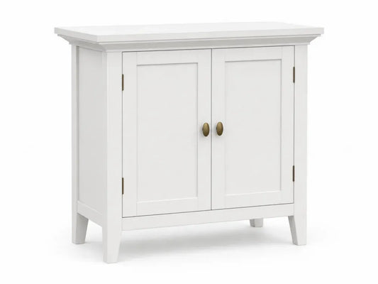 Aufbewahrungsschrank Sideboard mit 2 Türen 90 x 40 x 80 cm MDF Kautschukholz rechteckig Weiß Antikmessingfarben