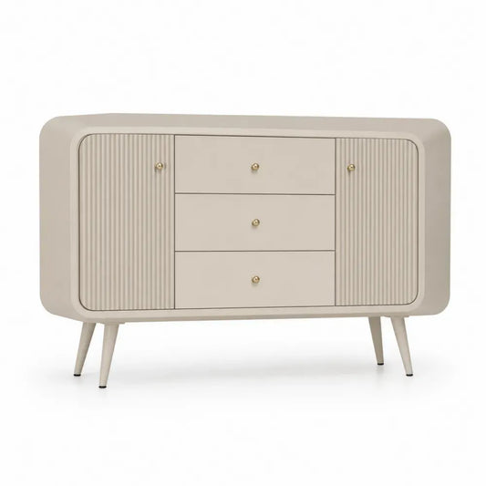 Aufbewahrungsschrank Sideboard 120 x 40 x 80 cm MDF rechteckig abgerundet Cremeweiß Goldfarben mit 2 Türen 3 Schubladen