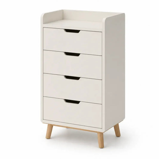 Aufbewahrungsschrank Kommode mit 4 Schubladen 60 x 40 x 115 cm MDF Kautschukholz rechteckig Cremeweiß Schwarz Naturfarben