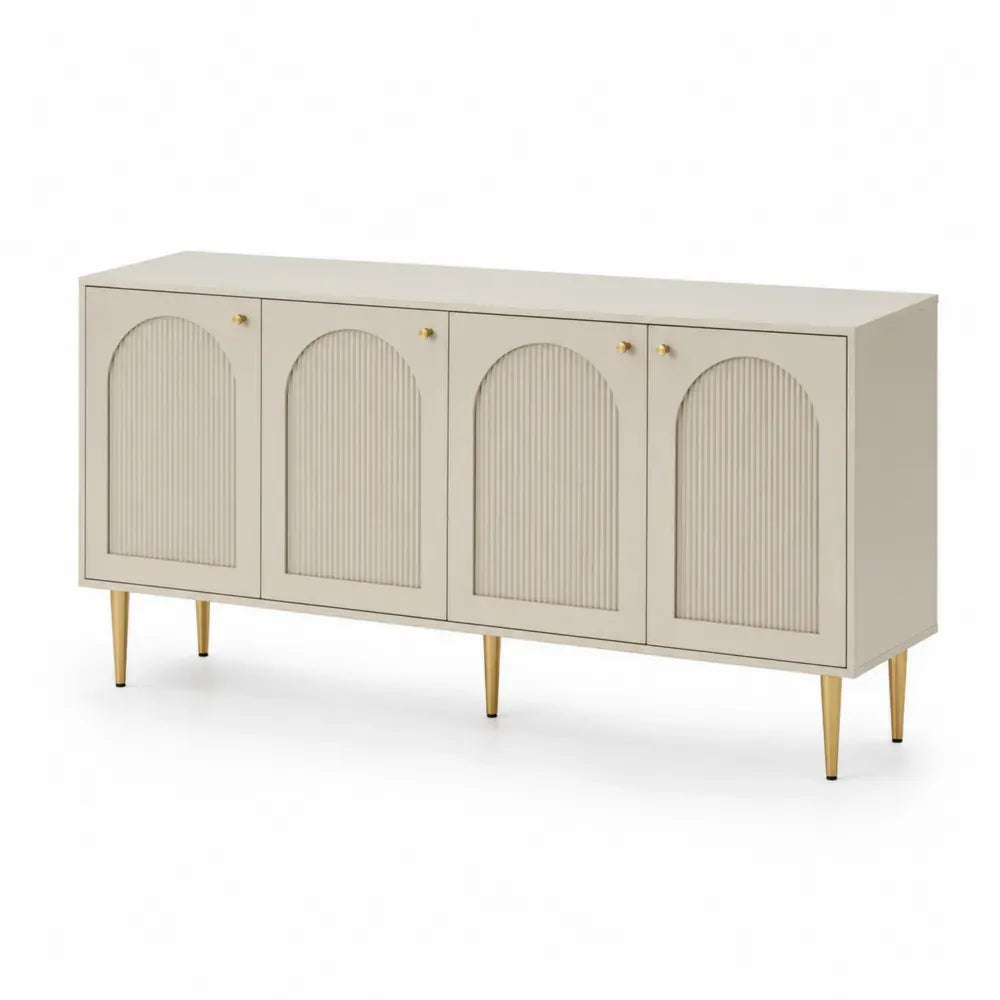 Sideboard Buffetschrank mit 4 Türen MDF Stahl Bogenfronten rechteckig Cremeweiß Goldfarben 160 x 40 x 80 cm
