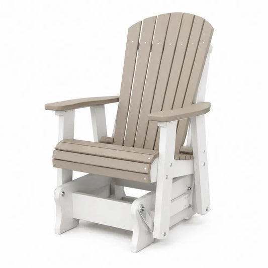 Adirondack Gleitstuhl Gartenstuhl mit Lamellen 74 x 88 x 103 cm HDPE Edelstahl abgerundet Taupe Weiß Silber