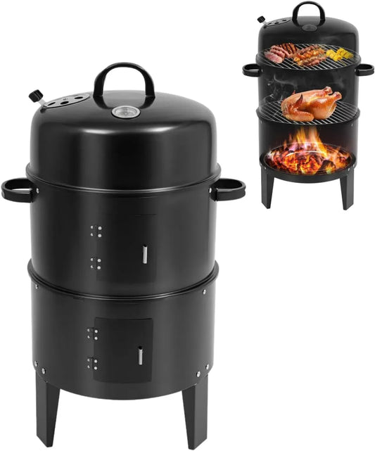 Räucherschrank, Räucherofen, Thermometer, Grill, 84cm, 84 cm, Dampf, Schwarz, für Grill Gegrillter Fisch Geräuchert 84cm Höhe Schwarz