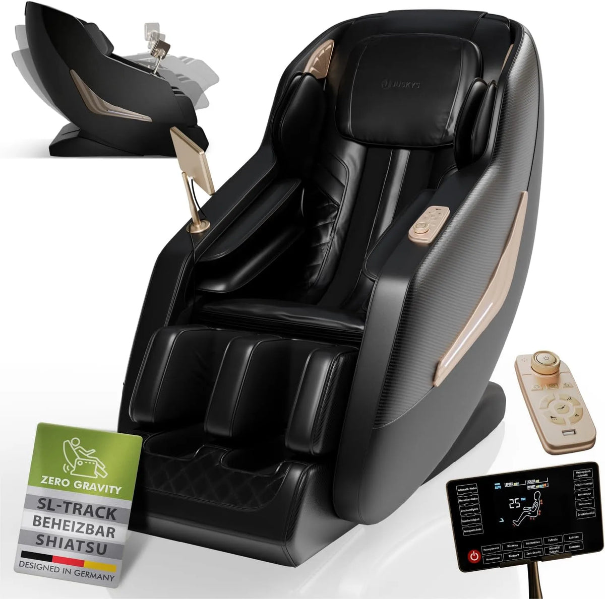 Relax- und Massagesessel, Bluetooth, USB, Schwarz, SL-Track