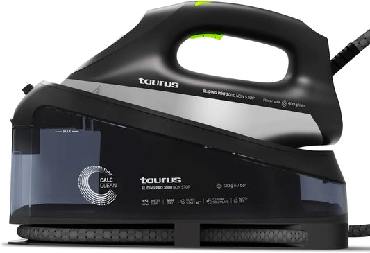 Taurus Bügelstation, Bügeleisen, elektrisches Bügeleisen, 1,5 L, 3.000 W, 130 g, 400 g, Dampf, Schwarz