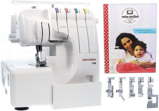 Abfallbehälter, LED-Beleuchtung, Gritzner 788 Overlock inklusive LED Beleuchtung + E-Book 'Meine Overlock' + 5 Sondernähfüße + Abfallbehälter