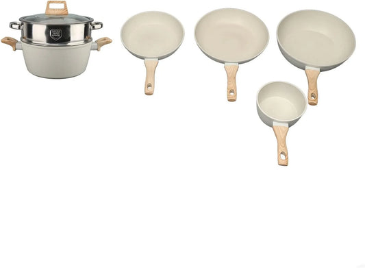 5-teilig Töpfe und Pfannen-Set, Stilvolles Granit-Kochgeschirr-Set für die Hausmannskost, Antihaftbeschichtet, Weiß
