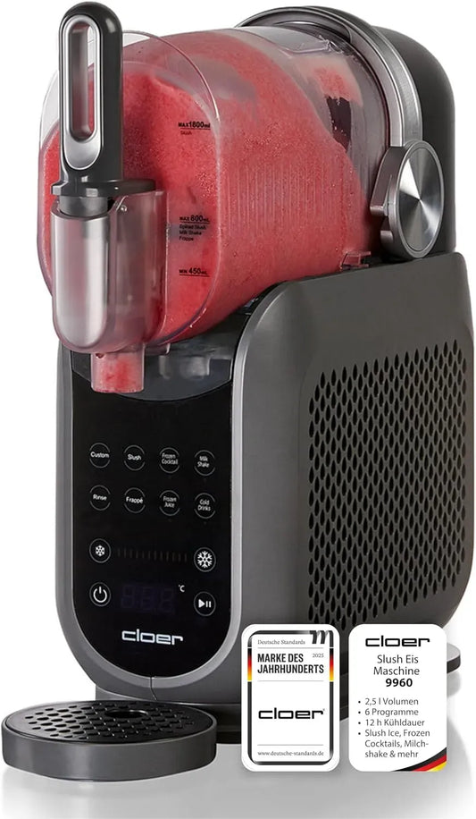 Küchenmaschine 12h, 2,5 L, 200 W, Touch-Bedienung, Cloer 9960 Slush Eis Maschine mit 2,5 l Volumen, 6 Programmen und Kühldauer