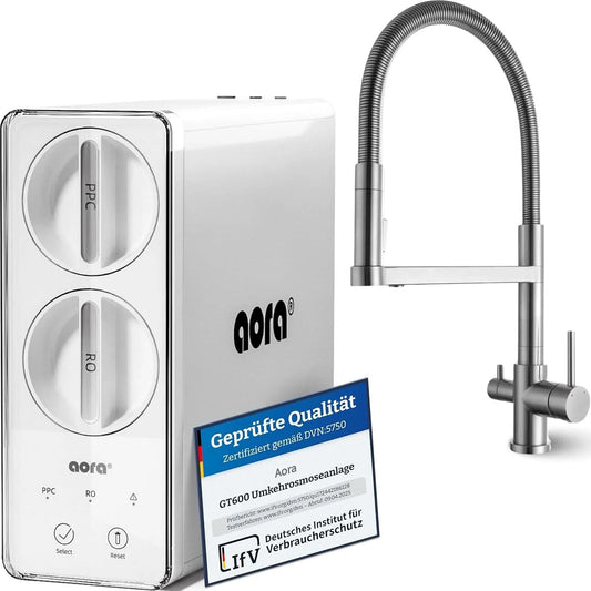 Küchenarmatur, AORA GT600 3-Wege-Armatur, 8 Stufen Filtration RO System, 3 Sekunden Filterwechsel, STATEMENT Matt