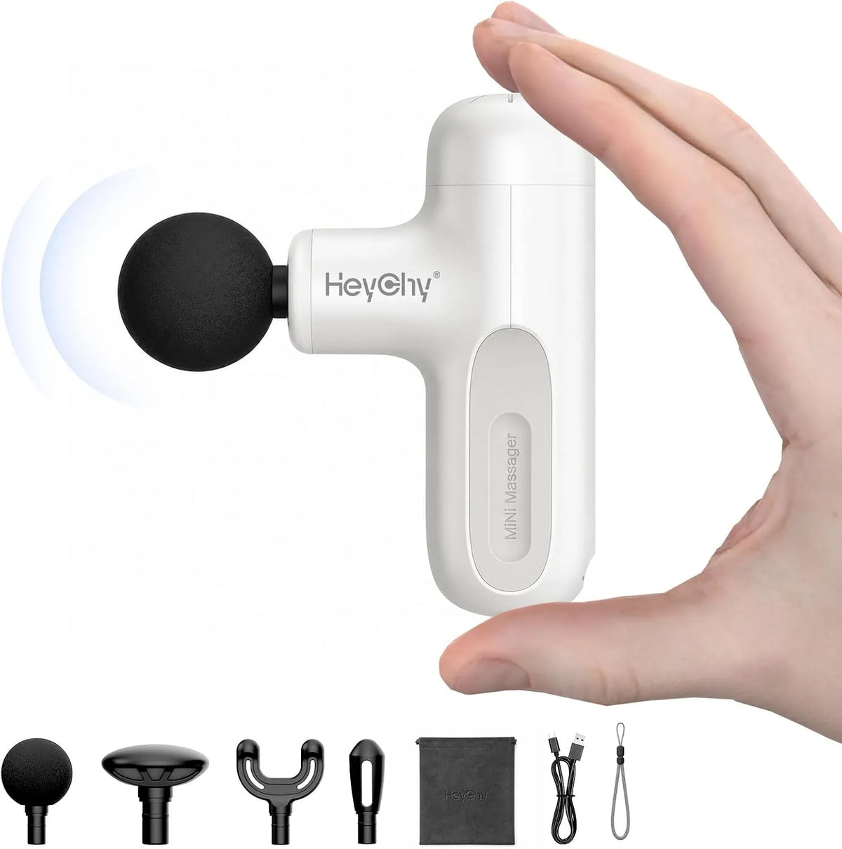 Massagepistole, Massagegerät, Anfänger, Muskelmassagegerät, tragbar, Outdoor, USB, leise, 5 Stufen, Weiß, Zuhause Outdoor, HEYCHY