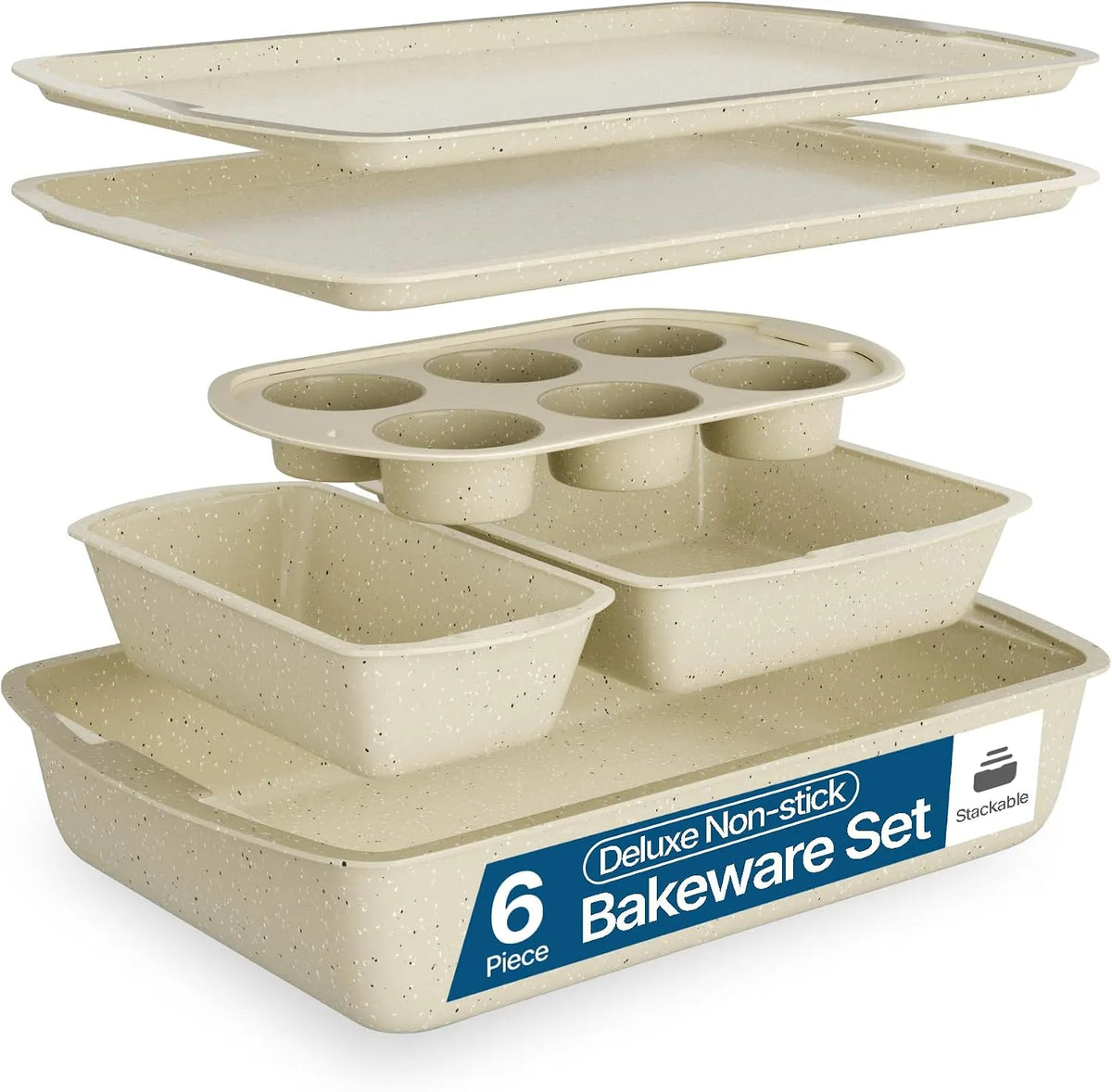 6-teilig Bakeware Set, Bakken Swiss, Stapelbar, Deluxe, Antihaft-Backformen für Profi- und Heimkochen, weiße Steinbeschichtung