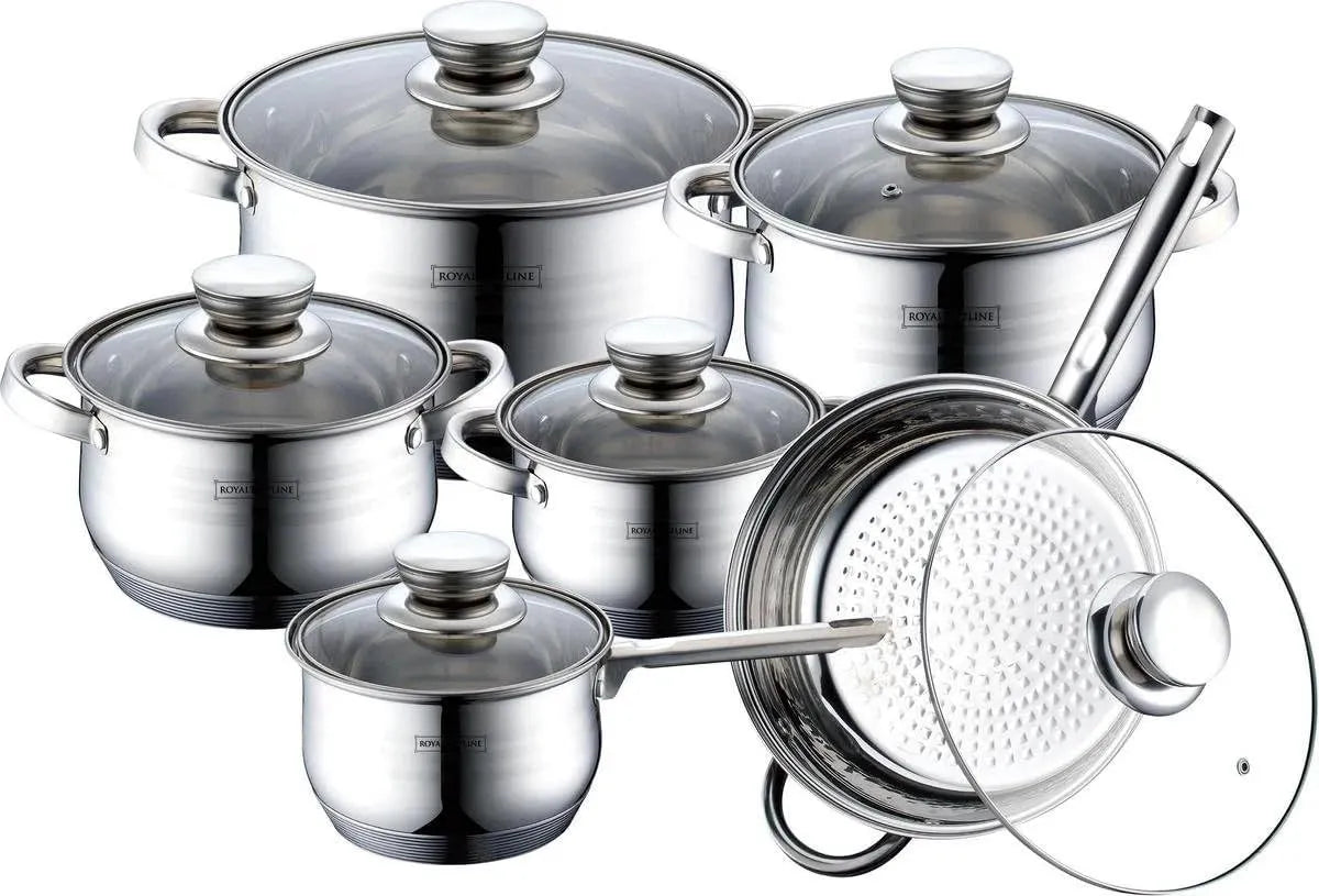 Kochgeschirr, 24 cm, ROYALTY 12-teiliges, Edelstahl, Silber, Töpfe ø 16, LINE
