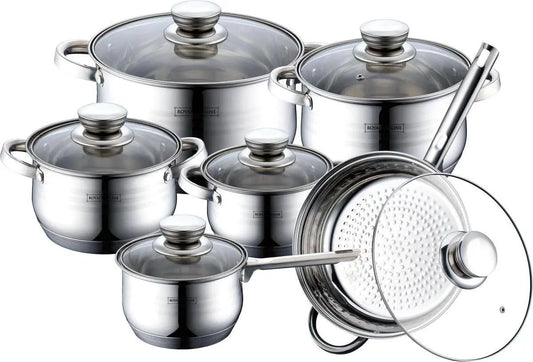 Kochgeschirr, 24 cm, ROYALTY 12-teiliges, Edelstahl, Silber, Töpfe ø 16, LINE