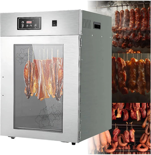 24-Stunden-Timer Dörrautomat, Lebensmitteltrockner, 800 W, 30 bis 90 °C, Edelstahl, für Fleisch