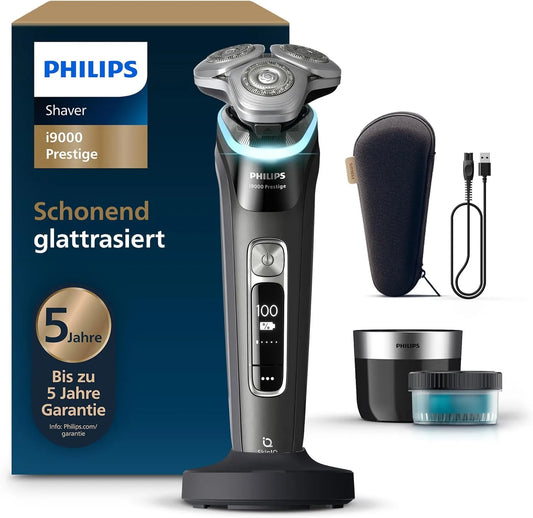 Philips i9000 XP9207/30 Reinigungsstation, Drucksensor, Ladestation, Rasierer, IPS-Panel, Schwarz, für Herren mit integriertem Trimmer