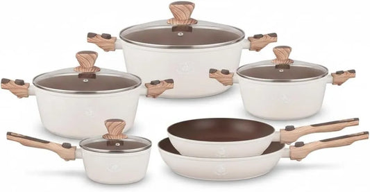 13-teiliges Swiss® Kochgeschirr Set, Töpfe, Pfannen & Kasserolle mit 9 abnehmbaren Griffen, 13 pcs, Induktion geeignet, Antihaft Marmor Beschichtung