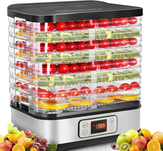Wäschetrockner, 400 W, MEYKEY, LCD-Display, Silber, Dörrautomat Dörrapparat für Obst und Gemüse, Temperatur einstellbar
