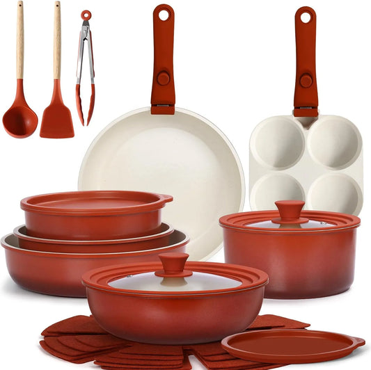 Geschirrspüler, Spülmaschine, GiPP 21PCS, Antihaftbeschichtung, Granit Topfset mit Abnehmbarer Griff, Antihaft-Topf und Pfannenset