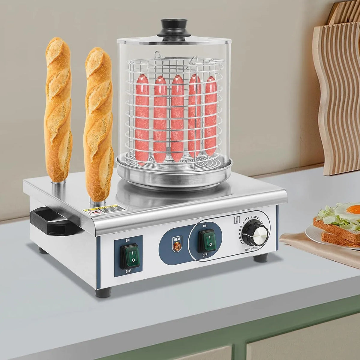 Bockwurstwärmer, Würstchenwärmer, Wurstkocher, 6 L, 550 W, 50 bis 300 °C, 220 V, Edelstahl, Wärmefunktion, für Bäckereien, Hot