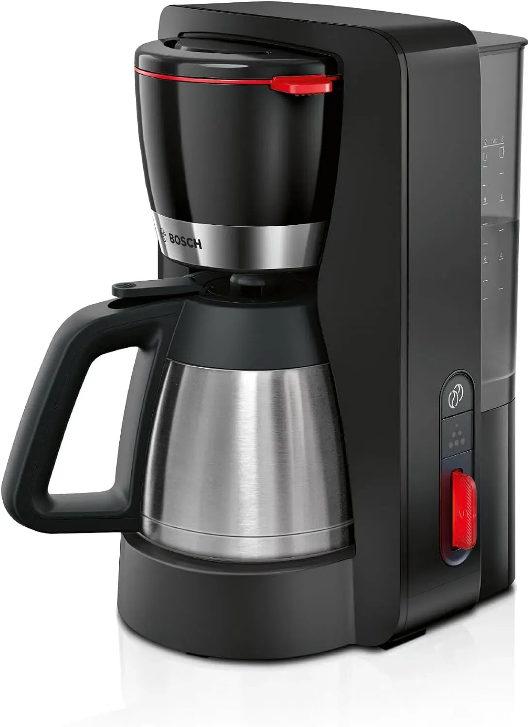Bosch TKA6M273 Kaffeemaschine, 1 L, 1200 W, großer Wassertank, Schwarz, schwenkbarer Filterträger, für 8-12 Tassen, abnehmbarer Wassertank