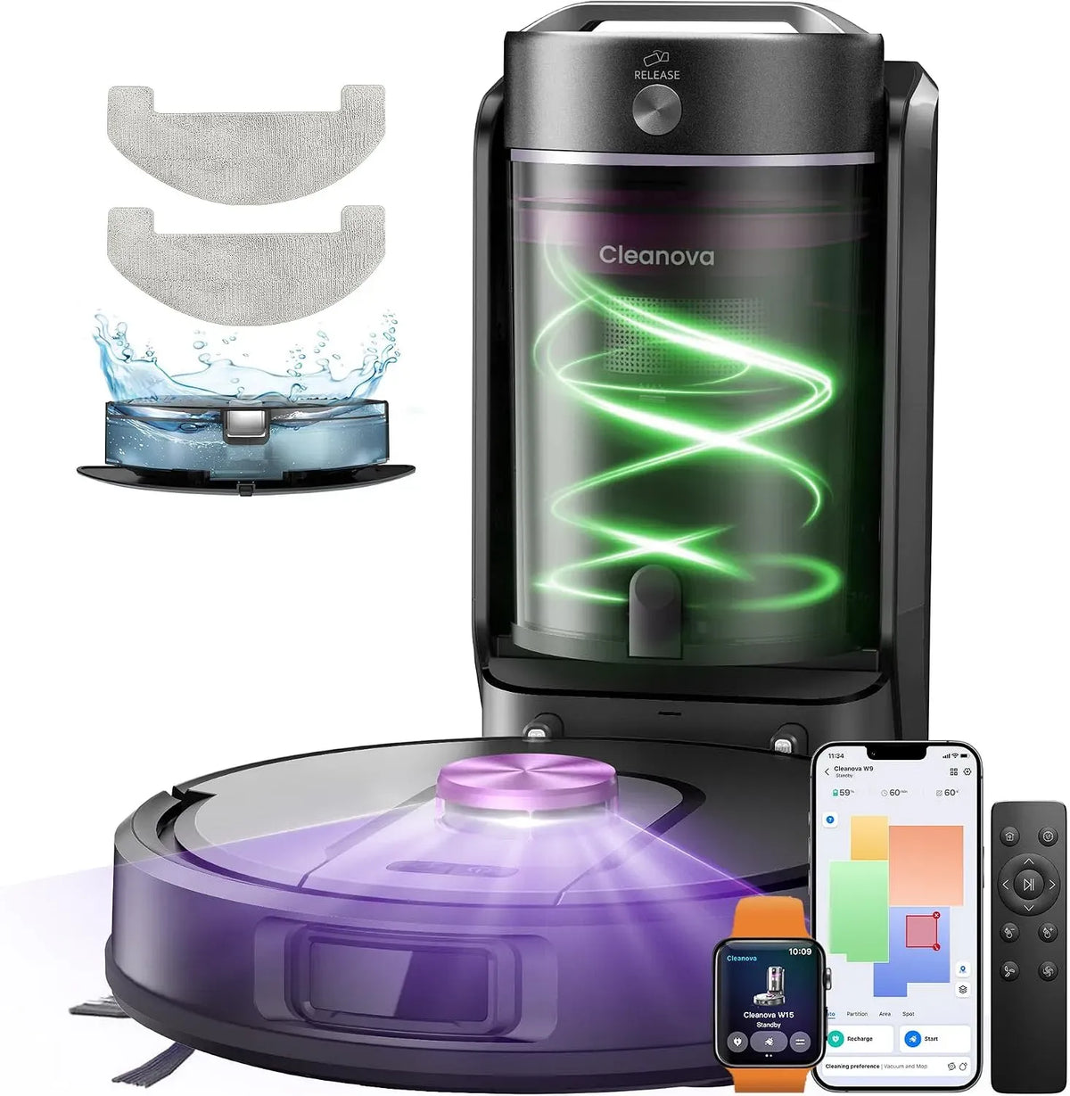 Saugroboter W15 3-in-1, 180Min Max, App- & Sprachsteuerung, 10000Pa