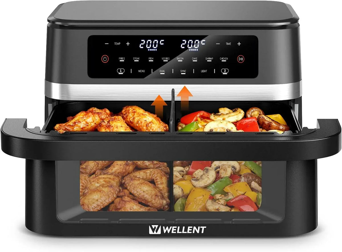 Geschirrspüler, 12 L, 2950 W, Spülmaschine, WELLENT 6+6L, 12L Dual Zone Airfryer XXL, 2950W Heißluftfritteuse 2 Kammern